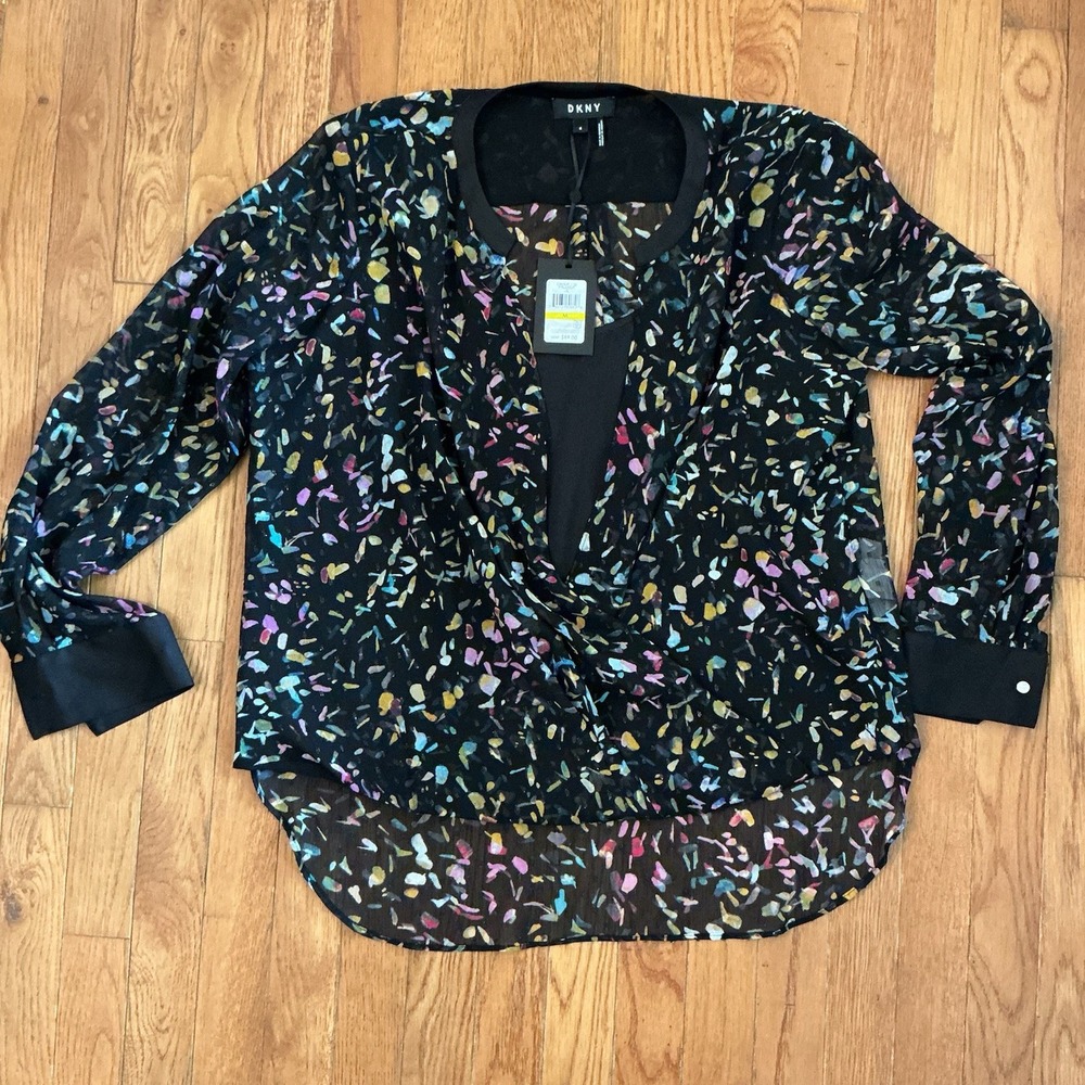 DKNY Women's Printed Colorful Blouse, Size M,‎ NWT Classy Professional